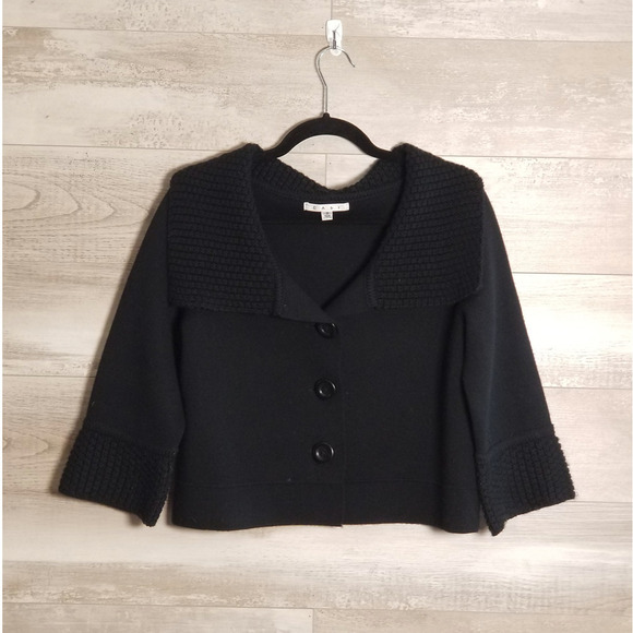 Cabi Jackie Cardigan Size Sm Button Front Knit Cropped Sweater Black Wool Blend - Picture 2 of 7